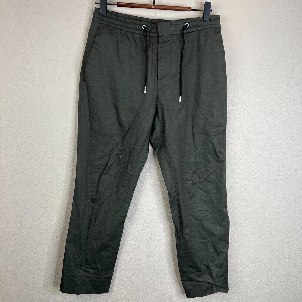 Reiss Womens Pull On Straight Leg Pants Size 28 Green High Rise Drawstring